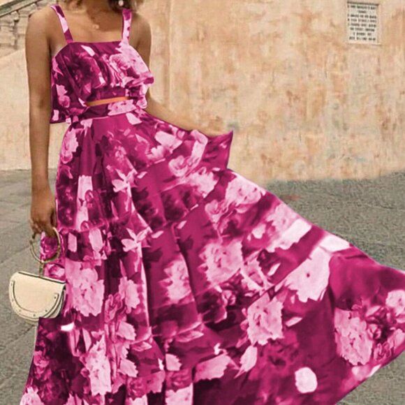 Multicolor Floral Print cropped top &maxi skirt coord set  Spring/Summer - Picture 1 of 10